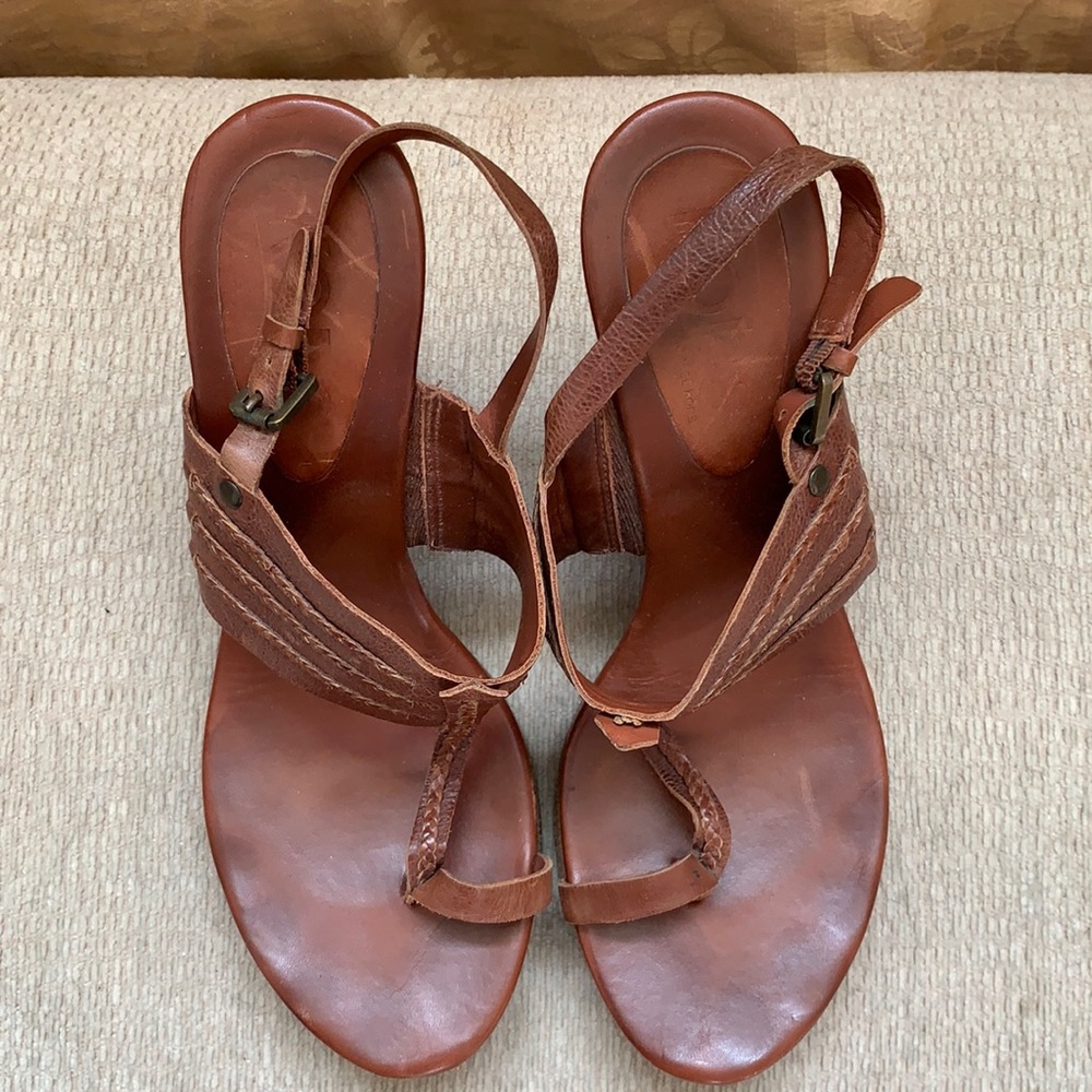 Michael Kors brown leather wedges platform sz 9.5